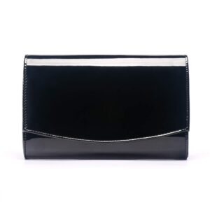 WALLYN'S Women Patent Leather Wallets Fashion Clutch Purses, Evening Bag Handbag Solid Color (Black)