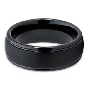 Silly Kings 8mm Black Tungsten Carbide Wedding Band Men & Women Comfort Fit Ring 12