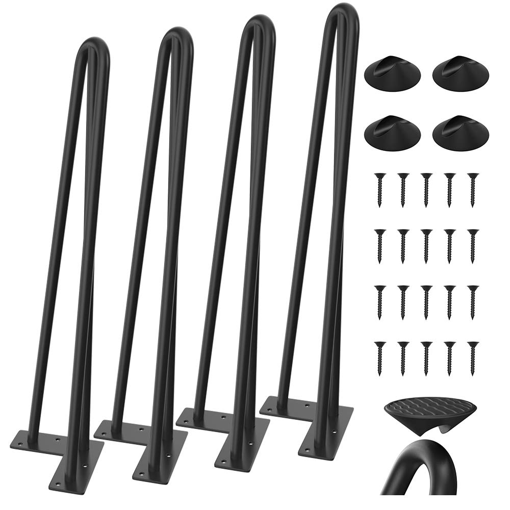 WINSOON 16 Inch Hairpin Legs Thicker 3-Solid Rods 1/2'' in diameter,880lbs Load Capacity, Set of 4 Metal Hairpin Table Legs DIY Projects for Coffee Table Legs, End Table,Desk,Dining,Bench,Night Stands