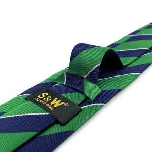 S&W SHLAX&WING Men's Ties Necktie Green Blue Stripe Classic Size 57.5"