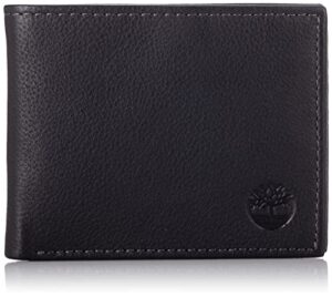 timberland mens wellington leather rfid bifold commuter security wallet, black, one size