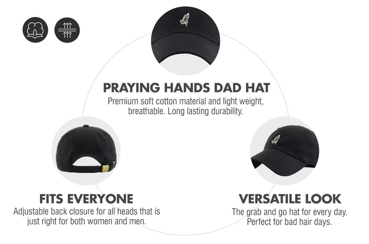 KBSV-060 BLK Praying Hands Rosary Dad Hat Baseball Cap Unconstructed Polo Style Adjustable Unisex