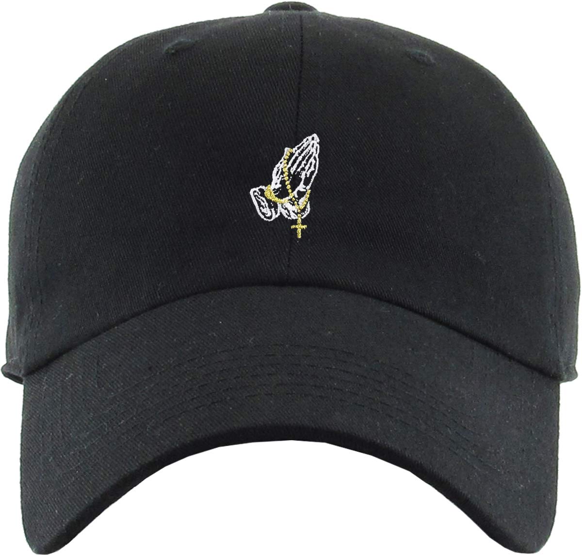 KBSV-060 BLK Praying Hands Rosary Dad Hat Baseball Cap Unconstructed Polo Style Adjustable Unisex