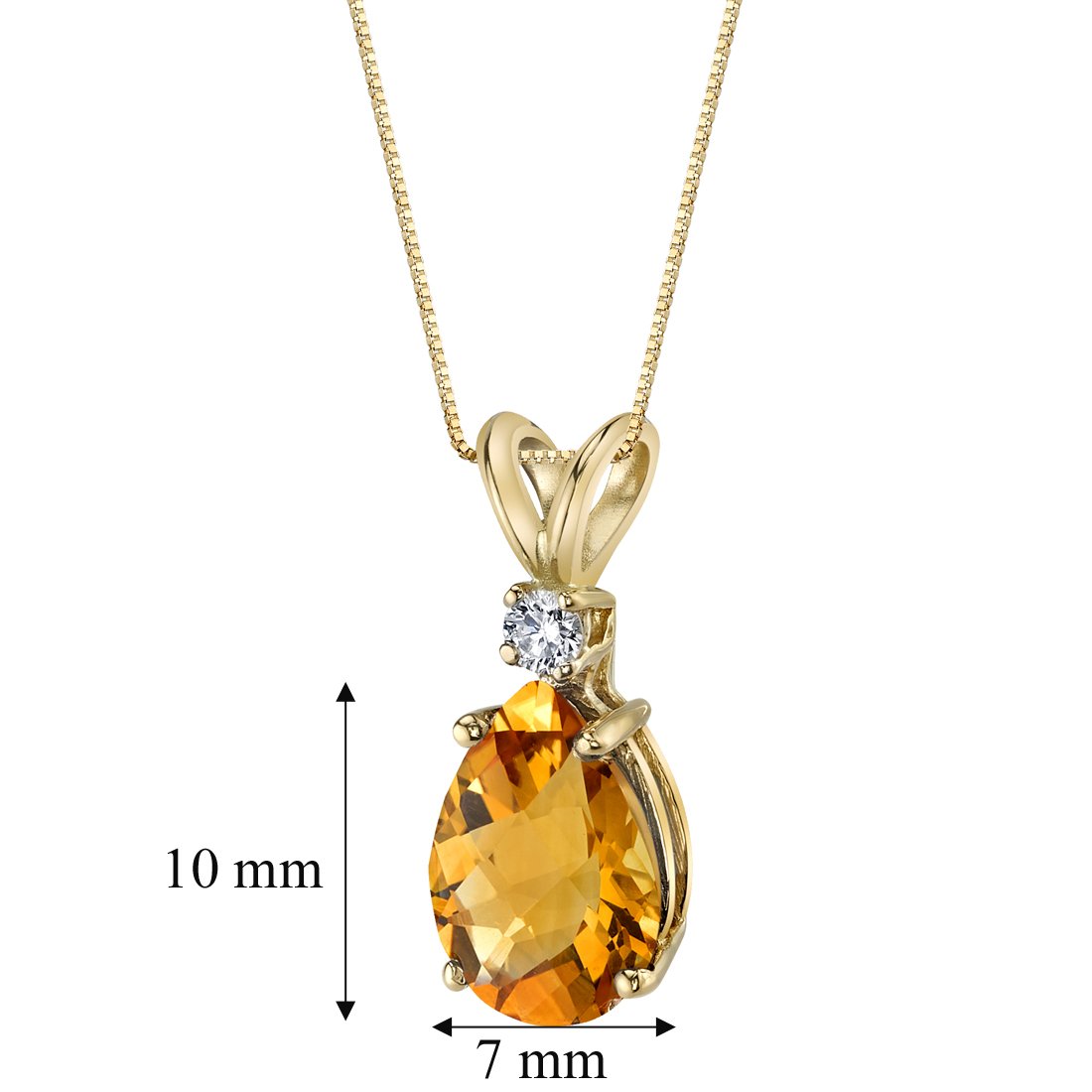 PEORA 14K Yellow Gold Citrine and Diamond Pendant for Women, Natural Gemstone Birthstone Teardrop Solitaire, 1.60 Carats total Pear Shape AAA Grade