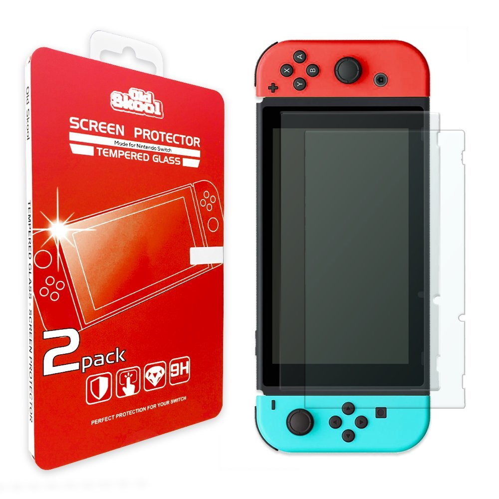 Old Skool Tempered Glass Screen Protector for Nintendo Switch 2017 (2-Pack) HD Shield with Anti-Bubble & Anti-Fingerprint Film