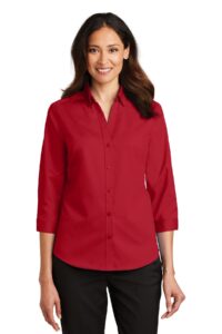 port authority ladies 3/4-sleeve superpro twill shirt rich red