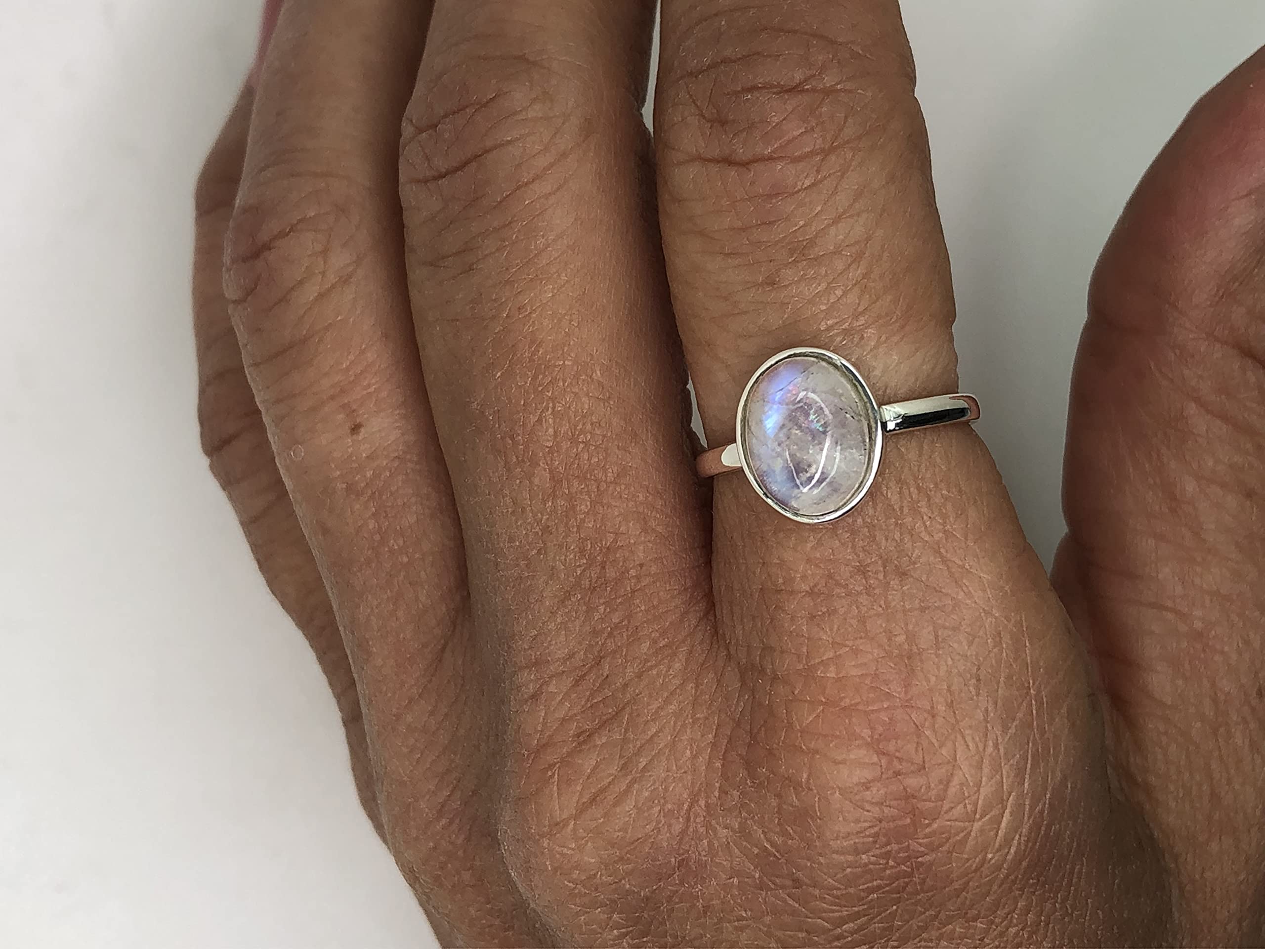 Koral Jewelry Moonstone Ring 925 Sterling Silver Vintage Tribal Gypsy Boho Look US Size 6 7 8 9 (9)