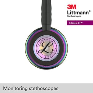 3M Littmann Classic III Monitoring Stethoscope, 5870, More Than 2X as Loud*, Weighs Less**, Stainless Steel Rainbow-Finish Chestpiece, 27" Black Tube, Stem and Headset