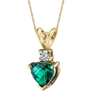 peora created emerald with genuine diamond pendant in 14k yellow gold, heart shape solitaire 6mm