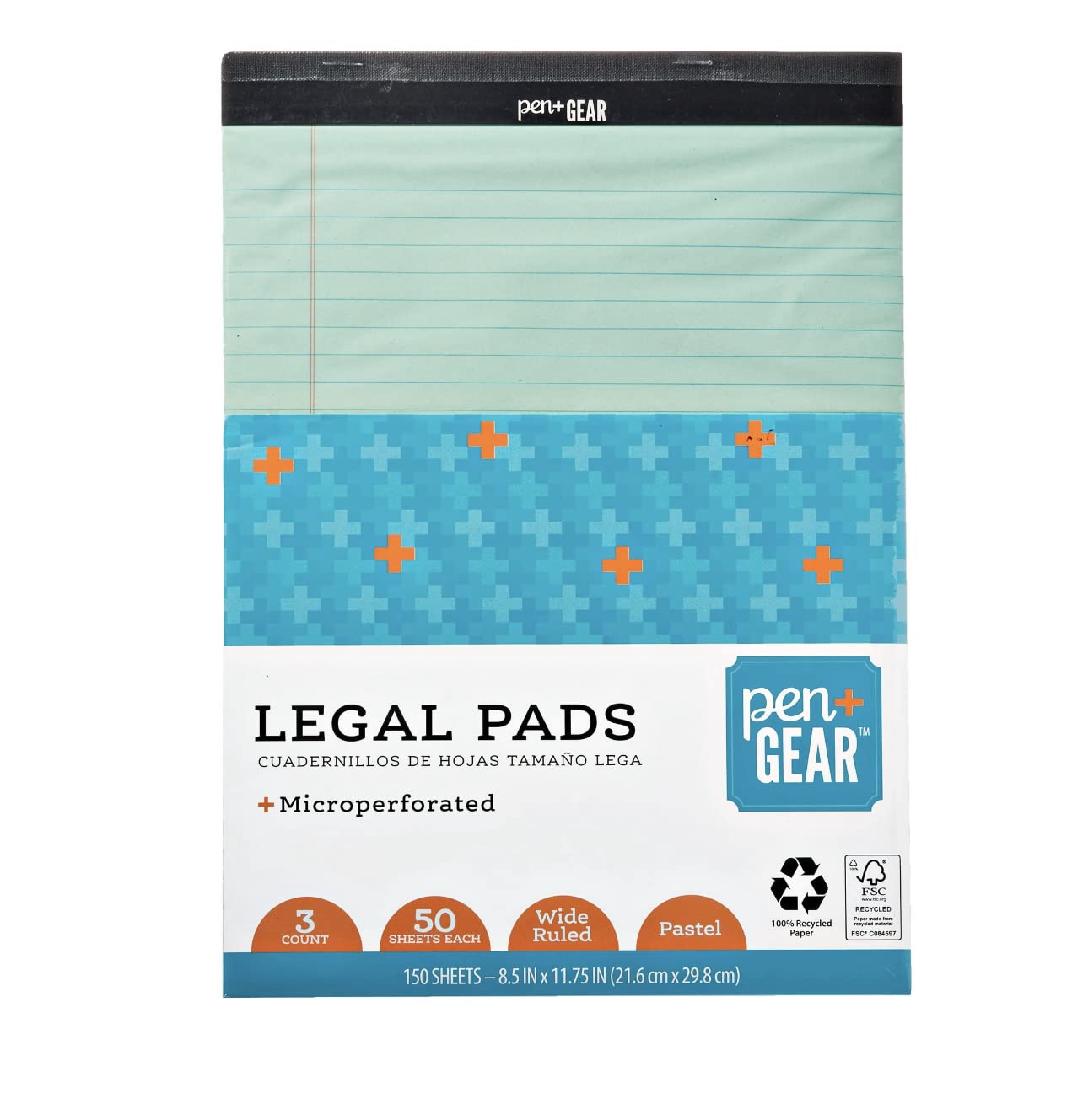 Pen+Gear 8.5" x 11.75" Pastel Legal Pads (Green, Blue, Pink)