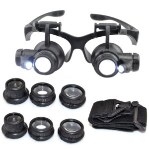 Tmango Magnifying Glasses, Jewelry Loupe, Eyewear Miniature Magnifying Glass Loop, 10x 15x 20x 25x Magnifier Headset Hands Free with LED Lights