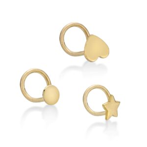 Lavari Jewelers 22G Nose Ring Set 2mm Circle Star Heart in 10k Yellow Gold