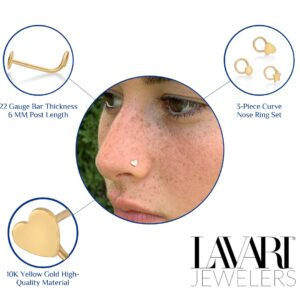 Lavari Jewelers 22G Nose Ring Set 2mm Circle Star Heart in 10k Yellow Gold