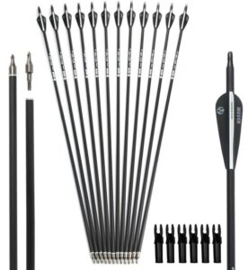 musen 28"/30" carbon archery arrows, shaft spine 500 with removable tips, gpi 13.0 hunting and target practice arrows for both compound bow and recurve bow, 12 pcs