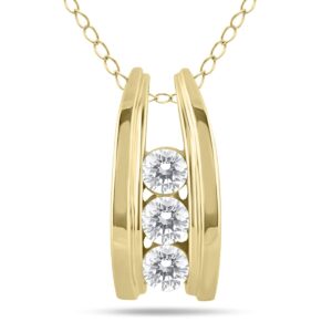 1/2 Carat TW Three Stone Diamond Ladder Pendant in 10k Yellow Gold (K-L Color, I2-I3 Clarity)