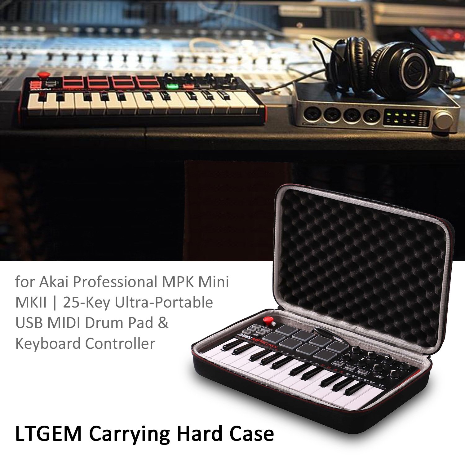 LTGEM Travel Hard Carrying Case for Akai Professional MPK Mini MK3 / MPK Mini Play MK3 / MPK Mini MKII/MPK Mini Play - 25 Key USB MIDI Keyboard Controller, Black+Grey(Case Only)