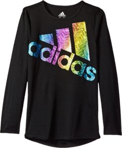 adidas girls' little long sleeve logo tee, black, 5