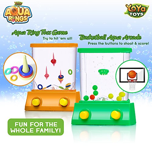 YoYa Toys Handheld Games - Miniature Aqua Arcade Set with Fish Ring Toss & Basketball, Handheld Toys for Kids & Adults, Retro Pastime Games, Original Waterful Ring Toss in Gift Box