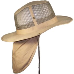 Tropic Hats Summer Wide Brim Mesh Safari/Outback W/Neck Flap & Snap Up Sides - Khaki XXXL