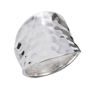 Concave Hammered Wide Fashion Large Ring New 925 Sterling Silver Band Size 7