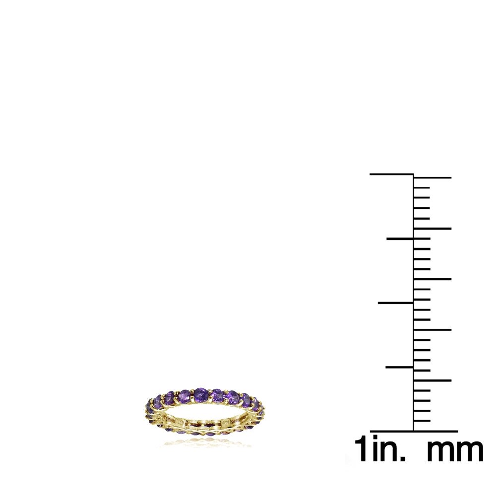 Ice Gems Yellow Gold Flashed Silver African Amethyst 3mm Round-cut Eternity Ring, Size 6