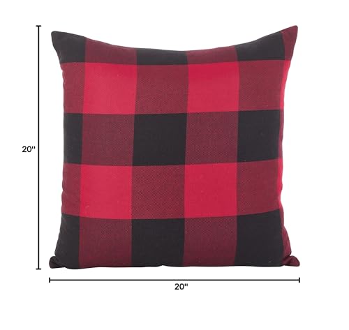 SARO LIFESTYLE Buffalo Check Plaid Design Cotton Down Filled Throw Pillow, 20", Red