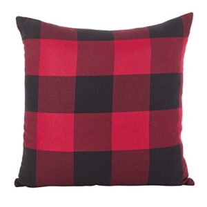 saro lifestyle buffalo check plaid design cotton down filled throw pillow, 20", red