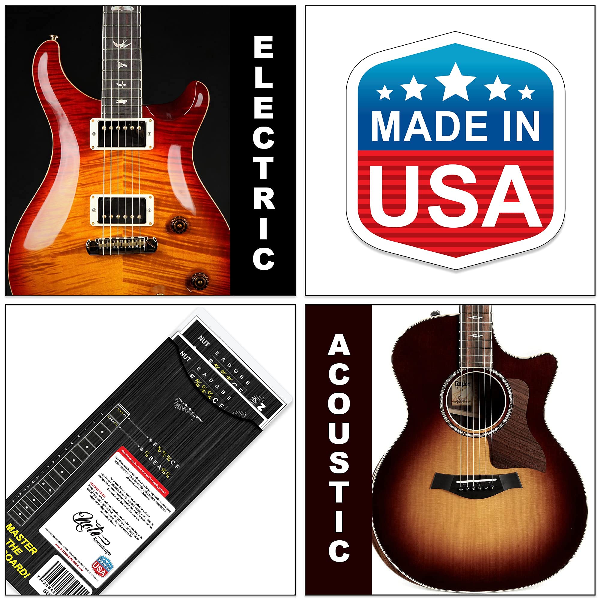 Guitar Fretboard Note Map Decals/Stickers for learning and Practicing Notes, Chords and Scales on Electric and Acoustic Guitar