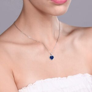 Gem Stone King 925 Sterling Silver Simulated Sapphire Necklace | 4.20 Cttw | Heart Pendant Necklace For Women | Heart Shape 10MM | With 18 Inch Silver Chain