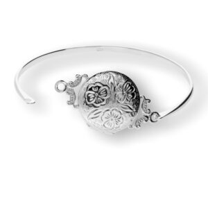 Pearlina Sterling Silver Locket Bracelet Bangle Cuff Etched Floral Vintage Style for Woman 7"