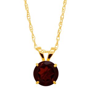 Finecraft Round-Cut Garnet Birthstone Pendant Necklace in 10K Yellow Gold, 18"