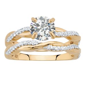 palmbeach yellow gold-plated or sterling silver round cubic zirconia twisted vine bridal ring set size 7