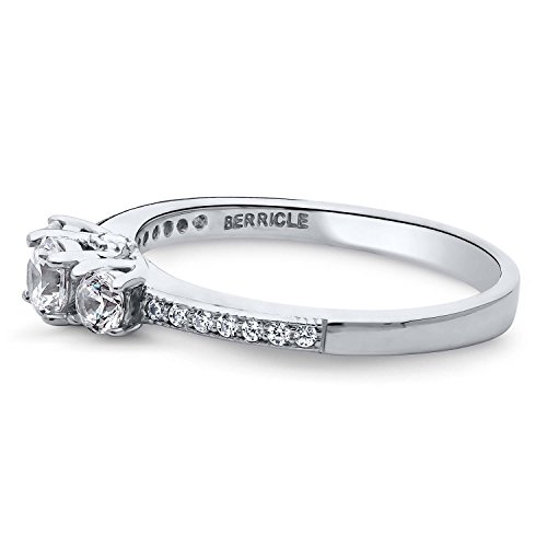 BERRICLE Sterling Silver 3-Stone Wedding Engagement Rings Round Cubic Zirconia CZ Promise Ring for Women, Rhodium Plated Size 4