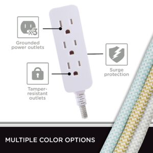 Cordinate 3 Outlet Power Strip Surge Protector Indoor Outdoor Extension Cord 16 Gauge 10 Ft 3 Prong Braided Extension Cords Flat Extension Cord Heavy Duty UL-Listed Gray/White 37914