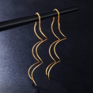 Acefeel Fresh Style Exquisite Threader Dangle Earrings Curve Twist Shape for Women's Gift E158 (18K Gold plated)