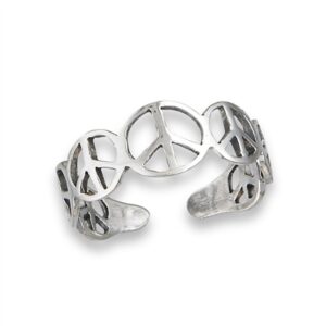 peace sign repeating .925 sterling silver symbol toe ring band