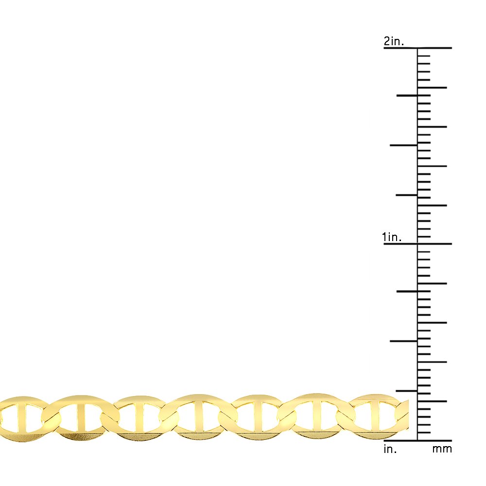 Luxurman 14K Yellow Gold Solid Flat Mariner Chain 6.5mm Wide Necklace with Lobster Claw Clasp