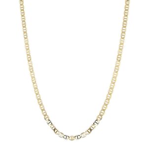 Luxurman 14K Yellow Gold Solid Flat Mariner Chain 6.5mm Wide Necklace with Lobster Claw Clasp