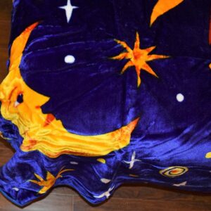 Outerspace Cosmo Sun Moon Stars Blue Luxury Super Soft Medium Weight Queen Size Mink Blanket 1ply