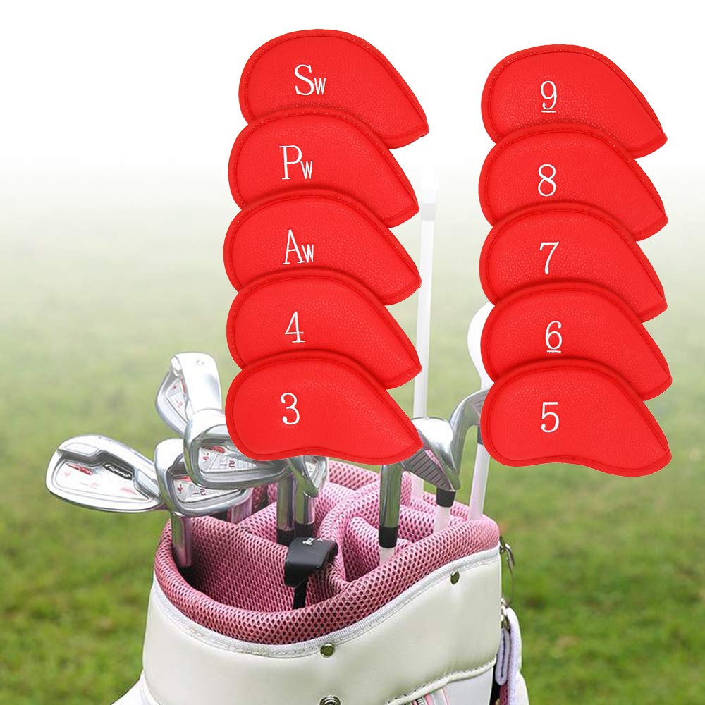 HISTAR Golf 10pcs Thick Synthetic Leather Golf Iron Head Covers Set Headcover Fit All Brands Titleist, Callaway, Ping, Taylormade, Cobra, Nike, Etc