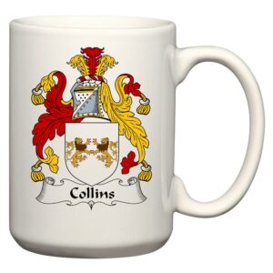 carpe diem designs collins coat of arms/collins family crest 15 oz ceramic coffee/cocoa mug, made in the u.s.a.