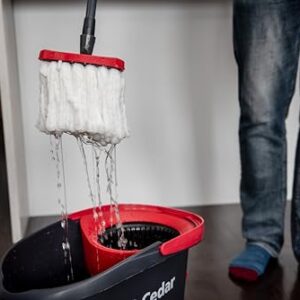 O-Cedar Easywring Microfiber Spin Mop & Bucket Floor Cleaning System with 1 Extra Refill,Red / Gray