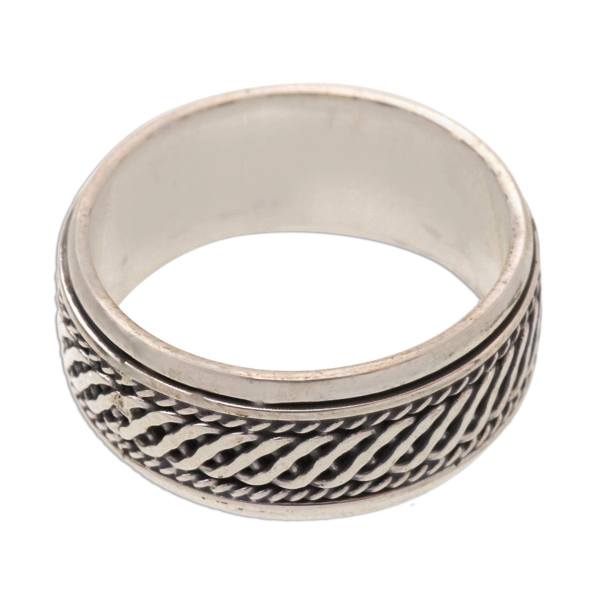 NOVICA Artisan Handcrafted Sterling Silver Meditation Spinner Ring No Stone Band Indonesia [band Width 7 mm W] ' Speed'