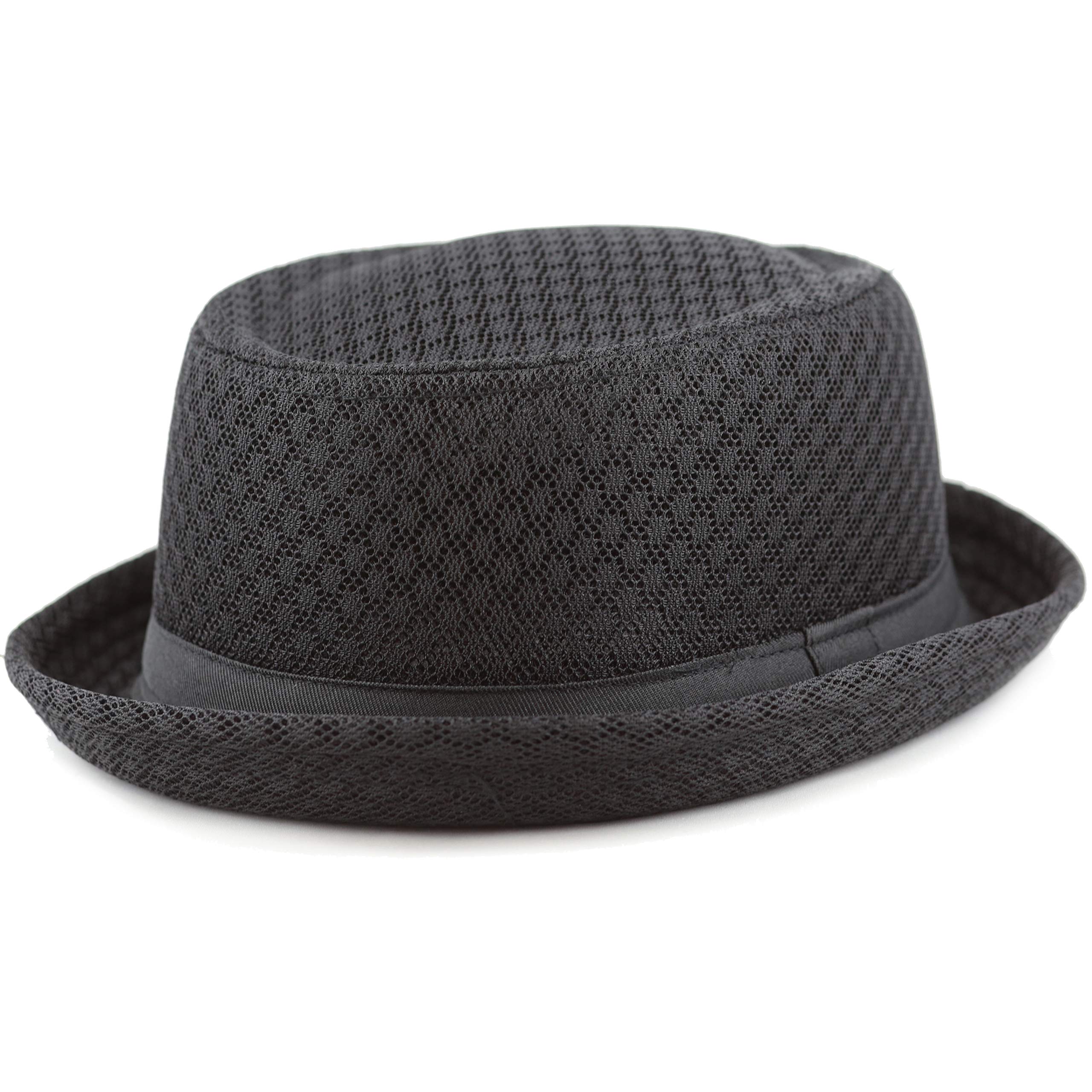 The Hat Depot Light Weight Classic Soft Cool Mesh Porkpie hat (L/XL, Black)