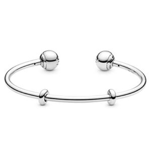 pandora moments sterling silver open bangle for women - compatible moments charms - sterling silver bracelet - gift for her - 6.9"