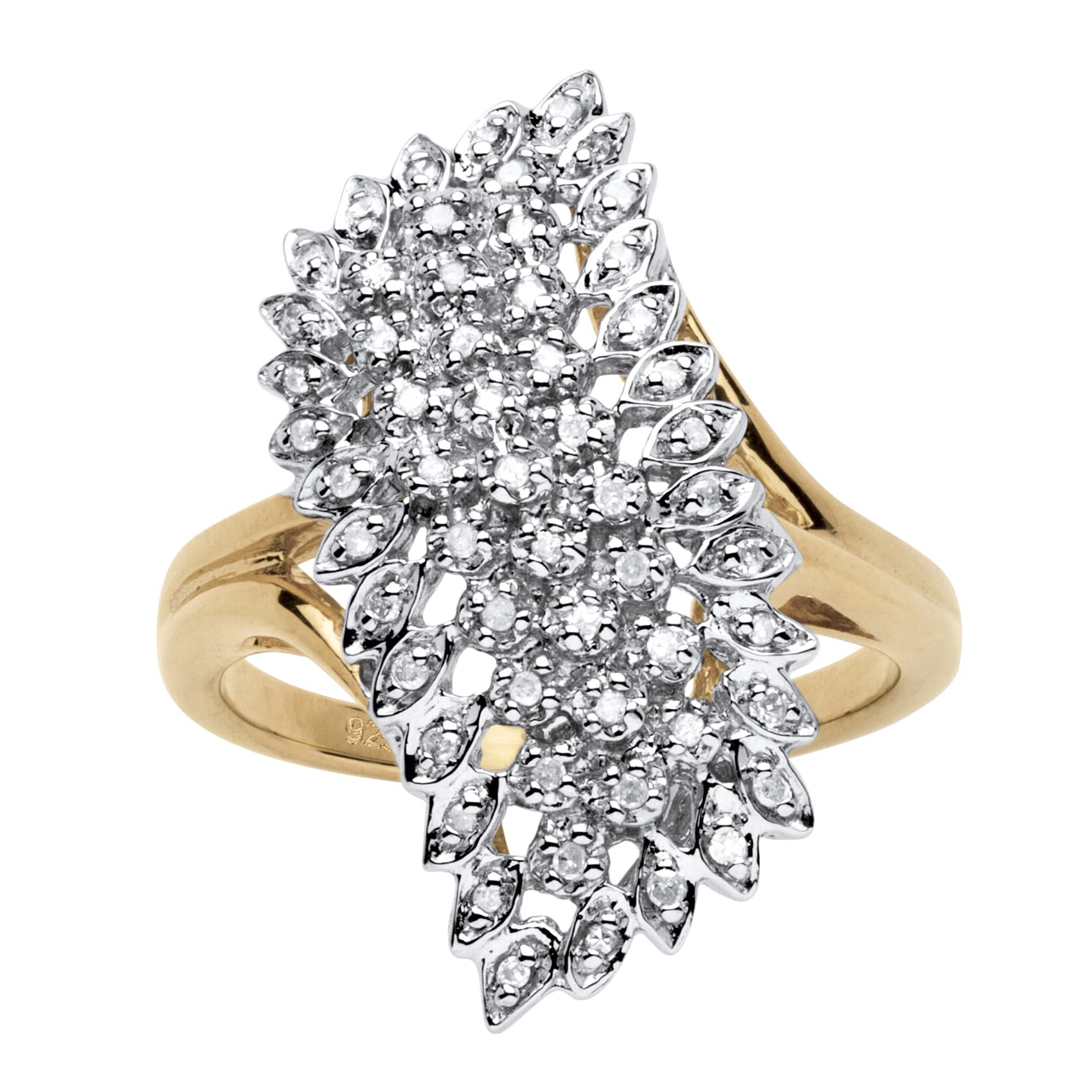 PalmBeach Yellow Gold-plated Sterling Silver Round Genuine Diamond Cluster Ring (1/7 cttw, I Color, I3 Clarity) Sizes 5-10 Size 7