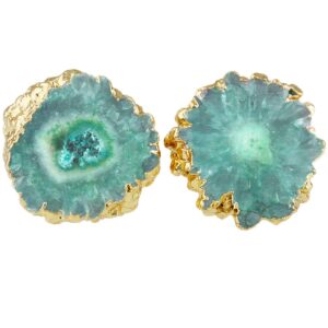 SUNYIK Natural Quartz Geode Druzy Stud Earrings, Irregular Green