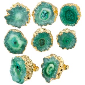 SUNYIK Natural Quartz Geode Druzy Stud Earrings, Irregular Green