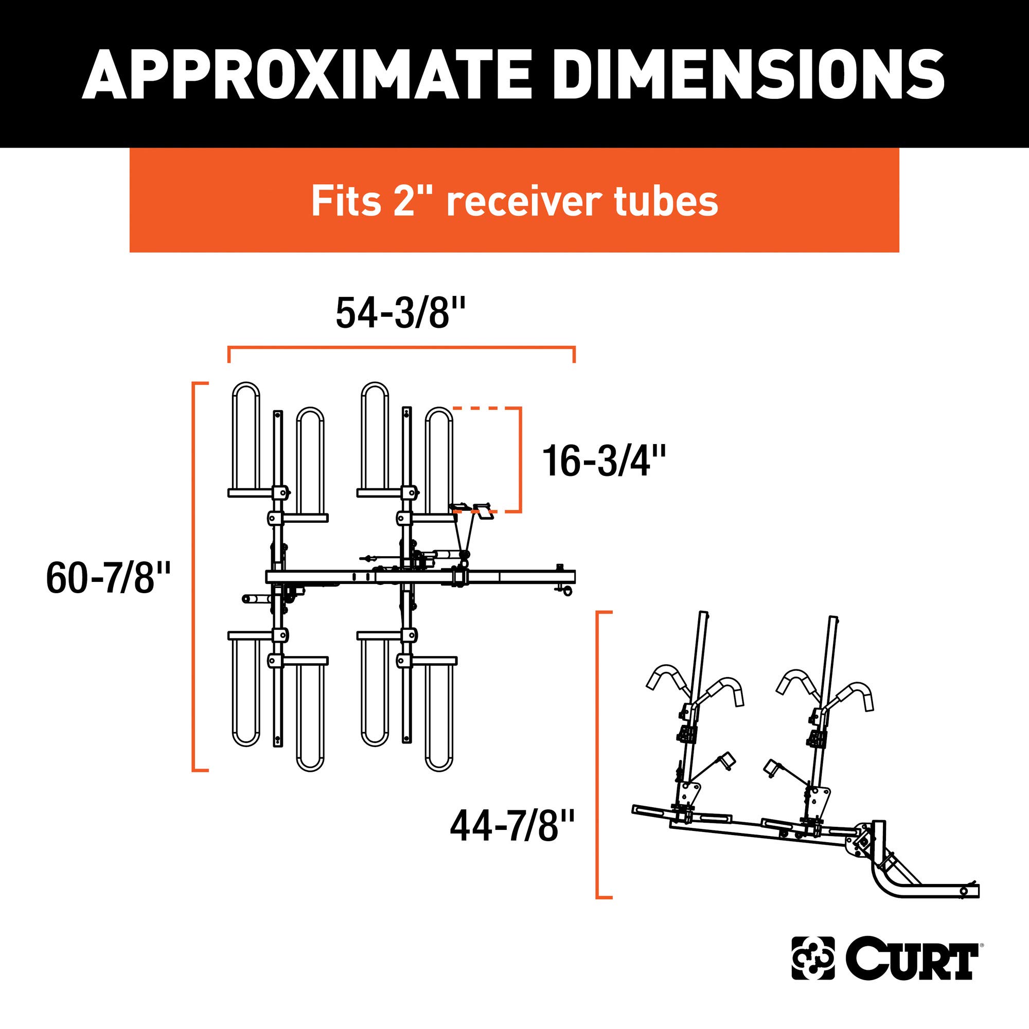 CURT 18087 Secure Locking Tray-Style Trailer Hitch Bike Rack Mount, Fits 2-Inch Receiver, 4 Bicycles