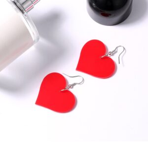 lureme Cute Heart Earrings Geometric Statement Dangle Earrings-Red (er005558-3)